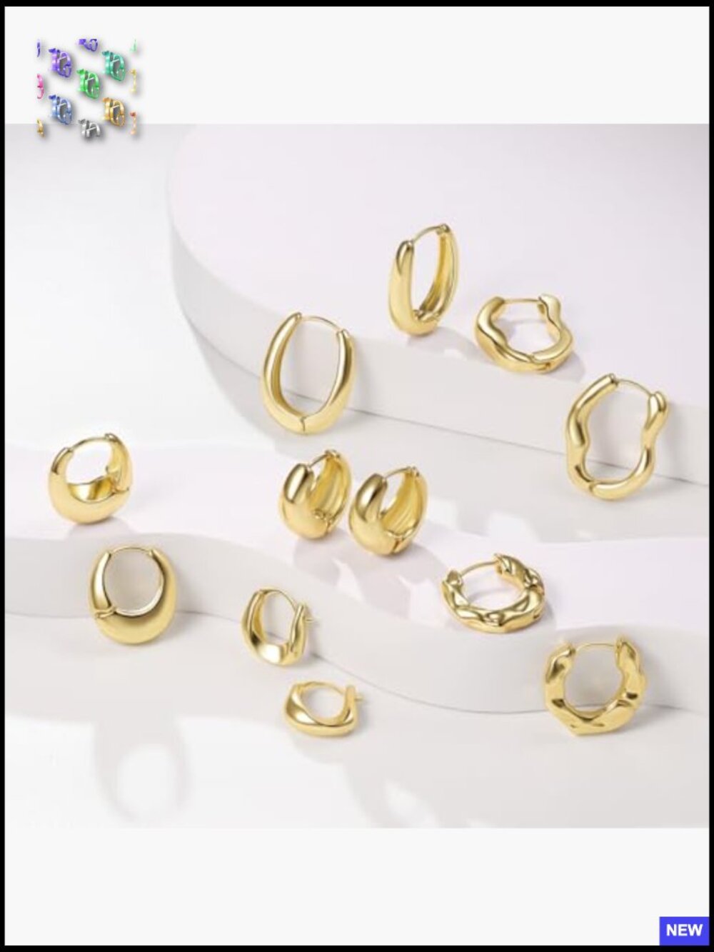 6 Pairs Chunky Gold Hoop Earrings Set for Women, 14K Gold Plated Huggie - Picture 2 of 7